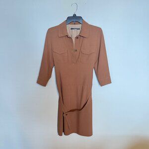 Work For Holiday By United Arrows Tan Midi Dress 3/4 Sleeves Women’s Size 38